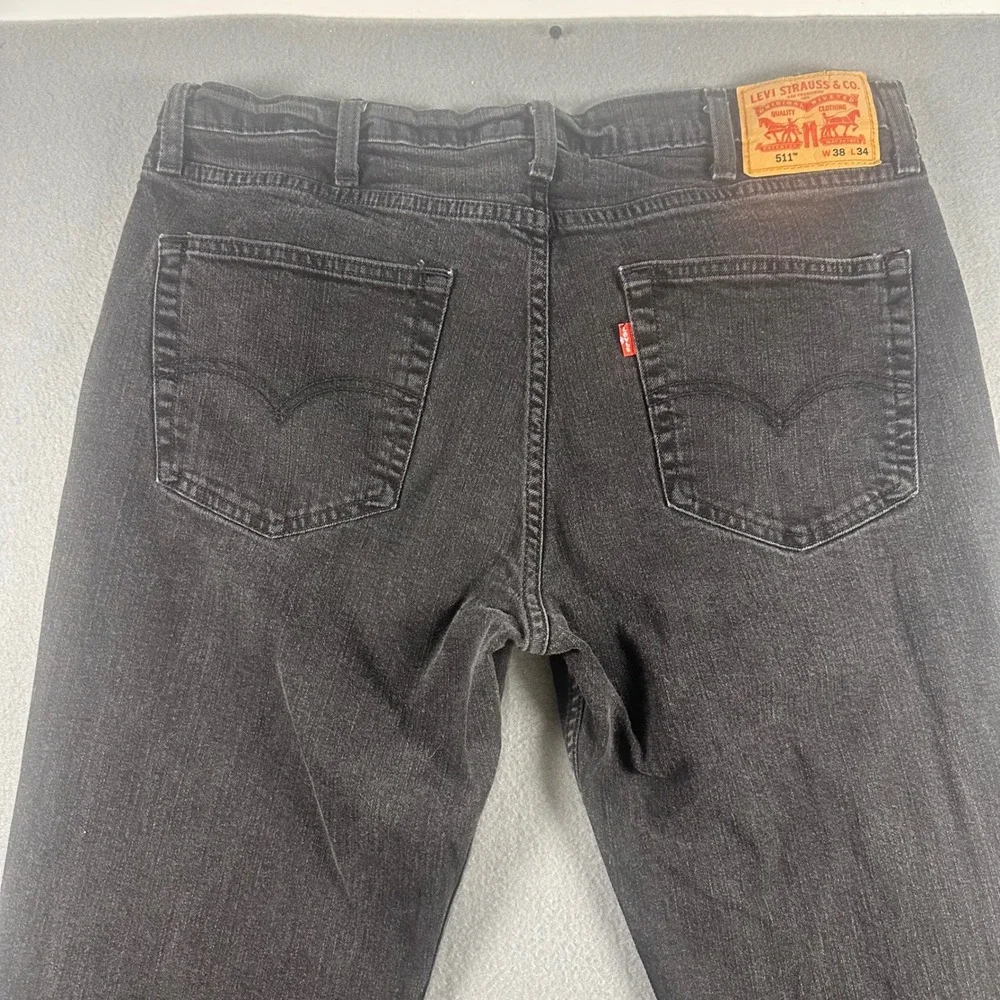 Levis 511 Slim Fit Jeans Mens 38x34 Washed Black Denim Pants 04511-5382